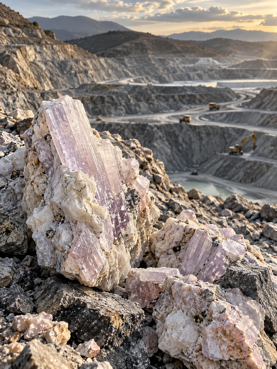 Lithium-bearing spodumene ore at an open-pit mine